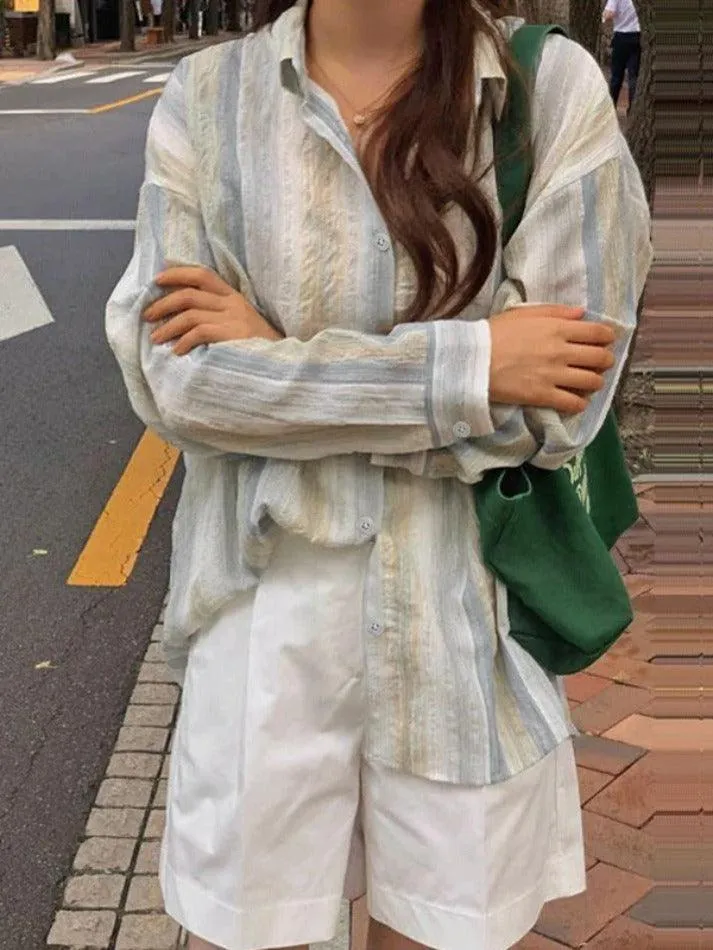 Uniwim ootd Textured Fresh Stripe Long Sleeve Blouse
