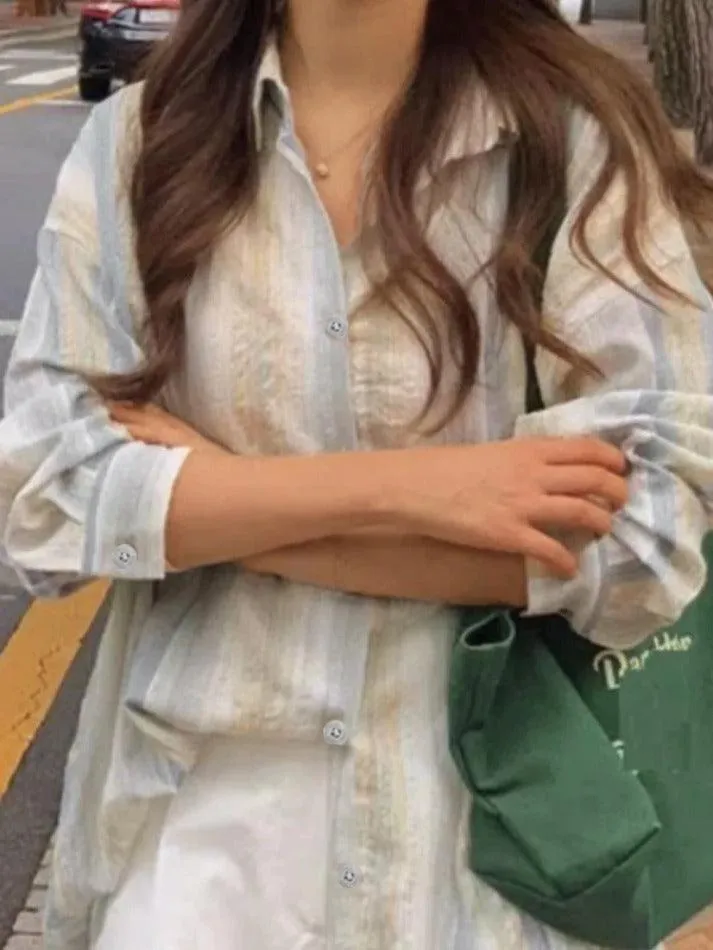 Uniwim ootd Textured Fresh Stripe Long Sleeve Blouse