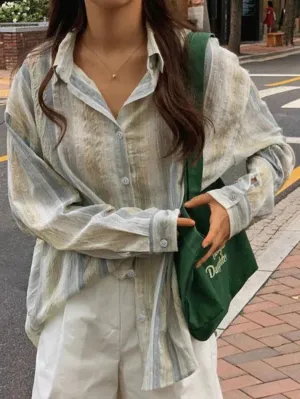 Uniwim ootd Textured Fresh Stripe Long Sleeve Blouse