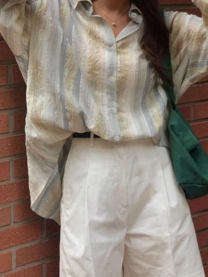 Uniwim ootd Textured Fresh Stripe Long Sleeve Blouse