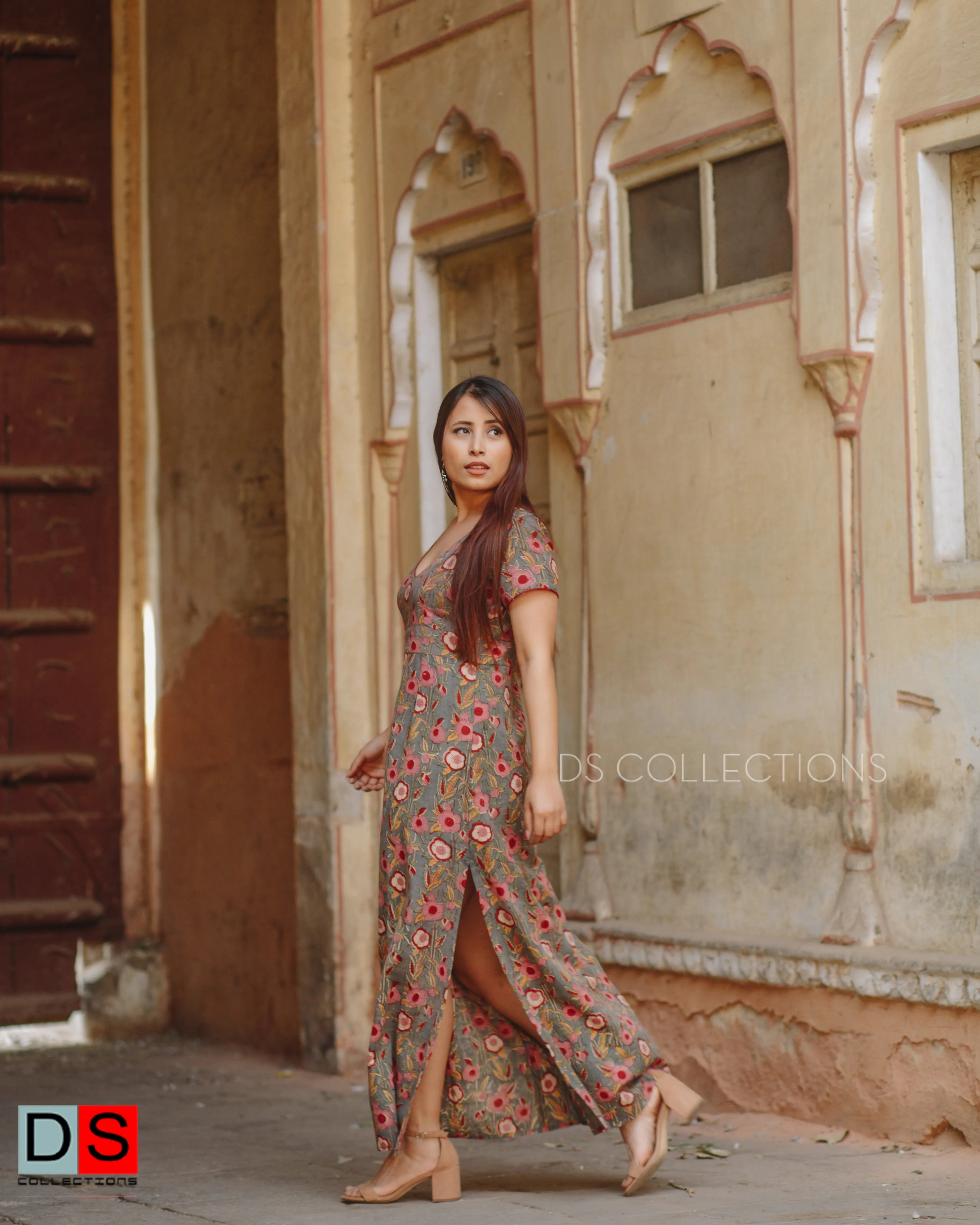 V-Neck Floral Dress With Side Slit