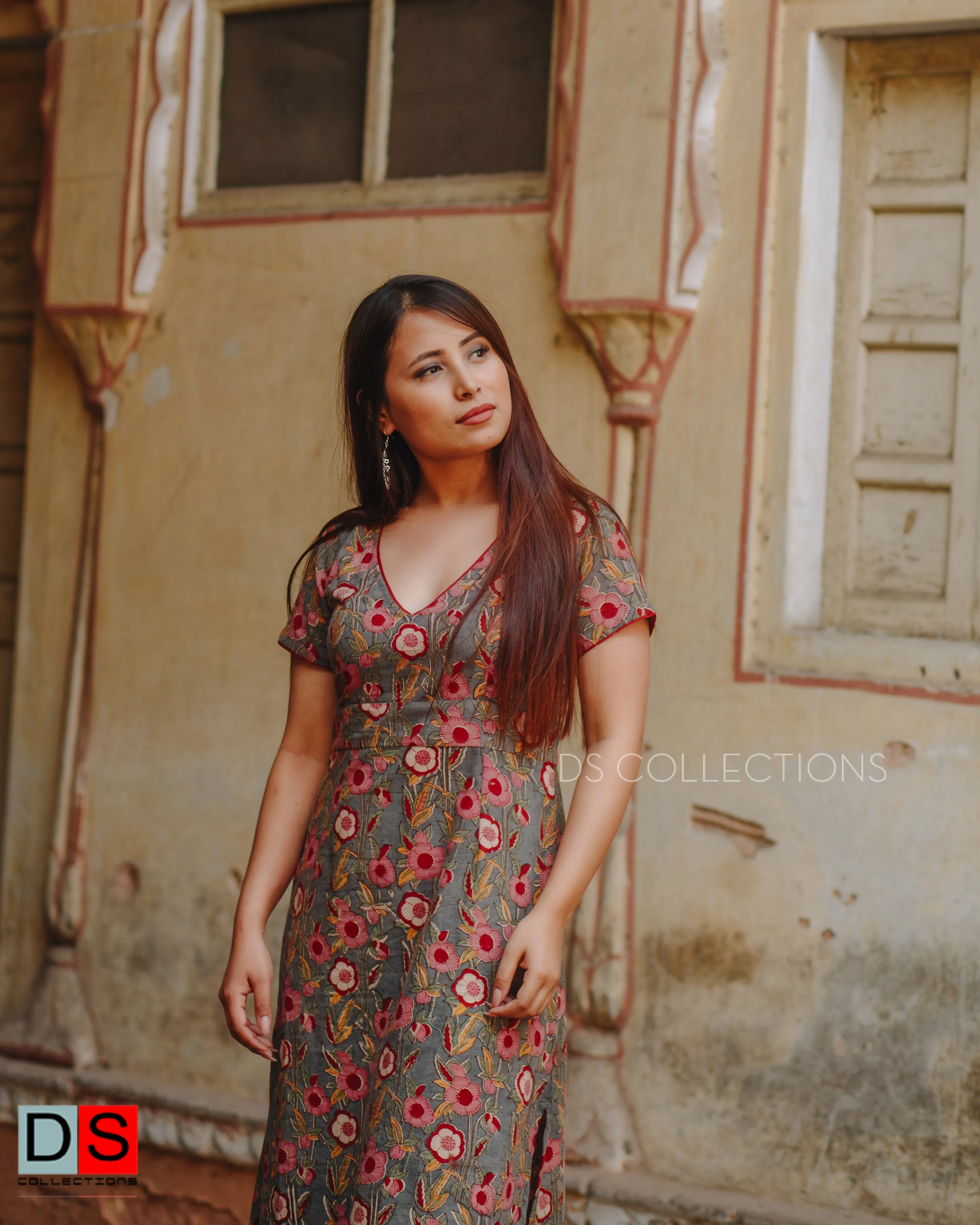 V-Neck Floral Dress With Side Slit