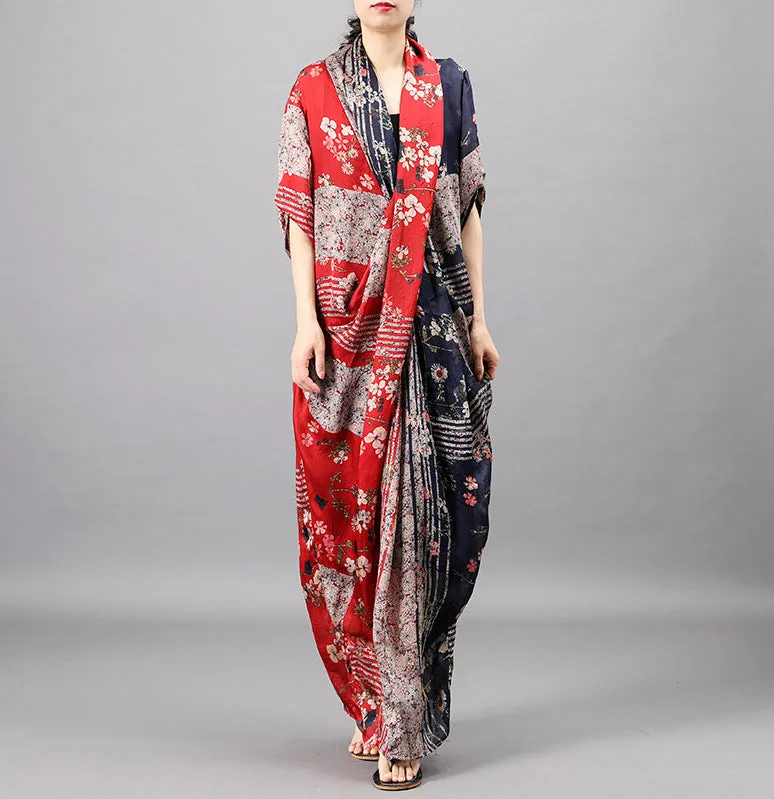 V-Neck Silk Floral Dress