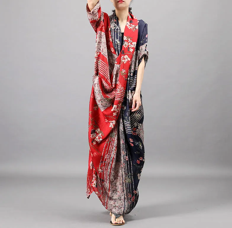 V-Neck Silk Floral Dress