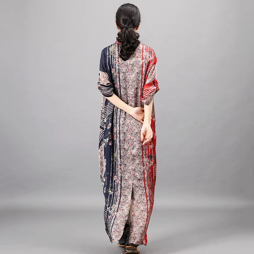 V-Neck Silk Floral Dress