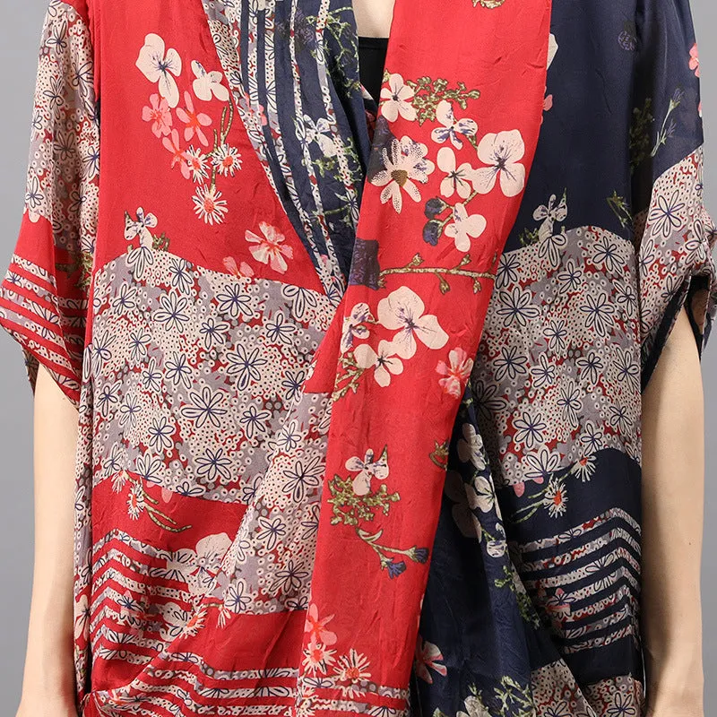 V-Neck Silk Floral Dress