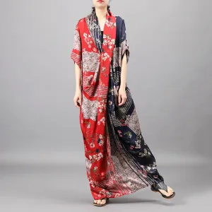 V-Neck Silk Floral Dress