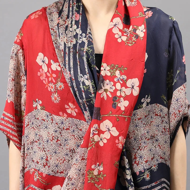 V-Neck Silk Floral Dress