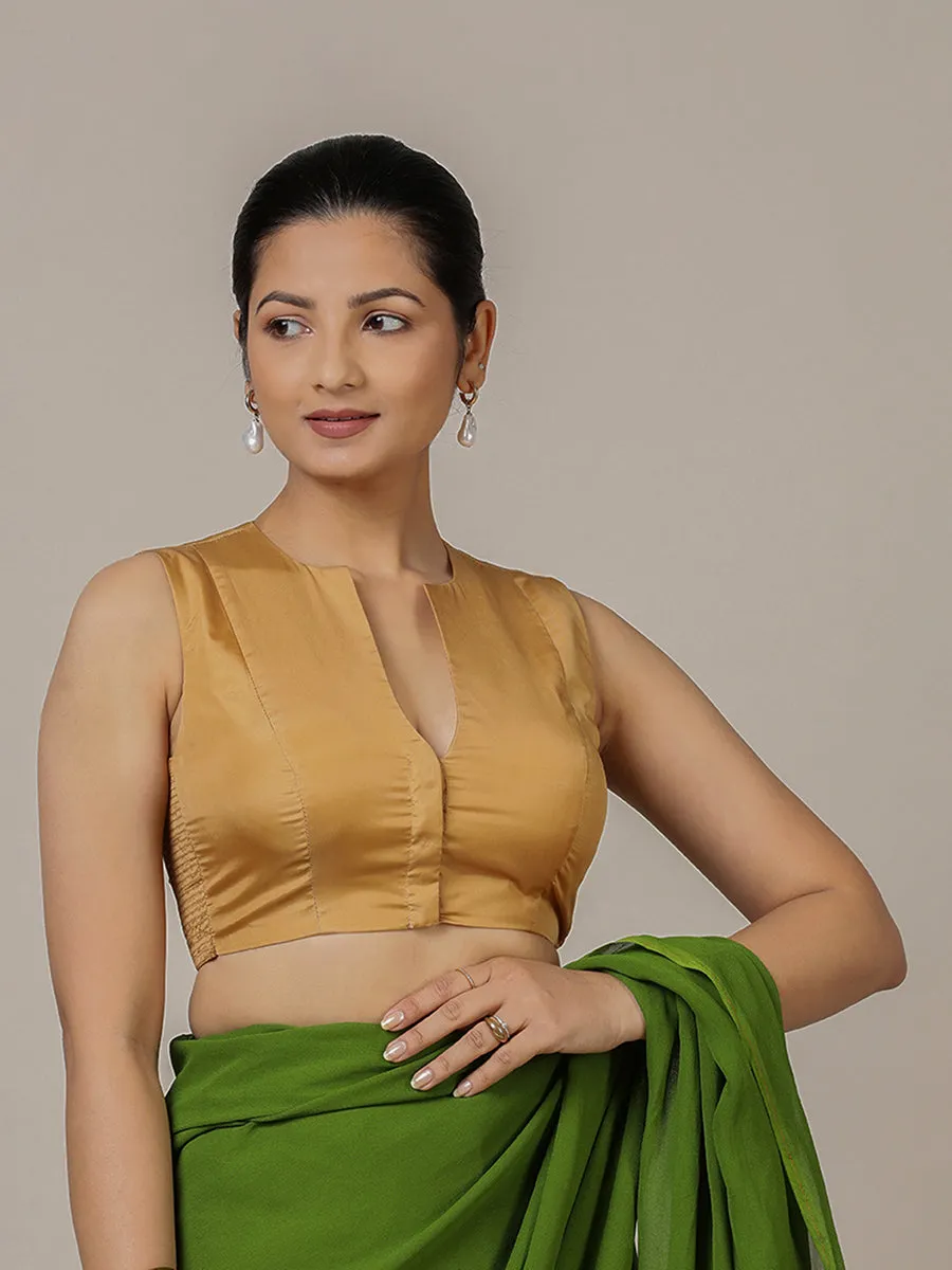 Veena x Rozaana | Sleeveless Saree Blouse in Gold