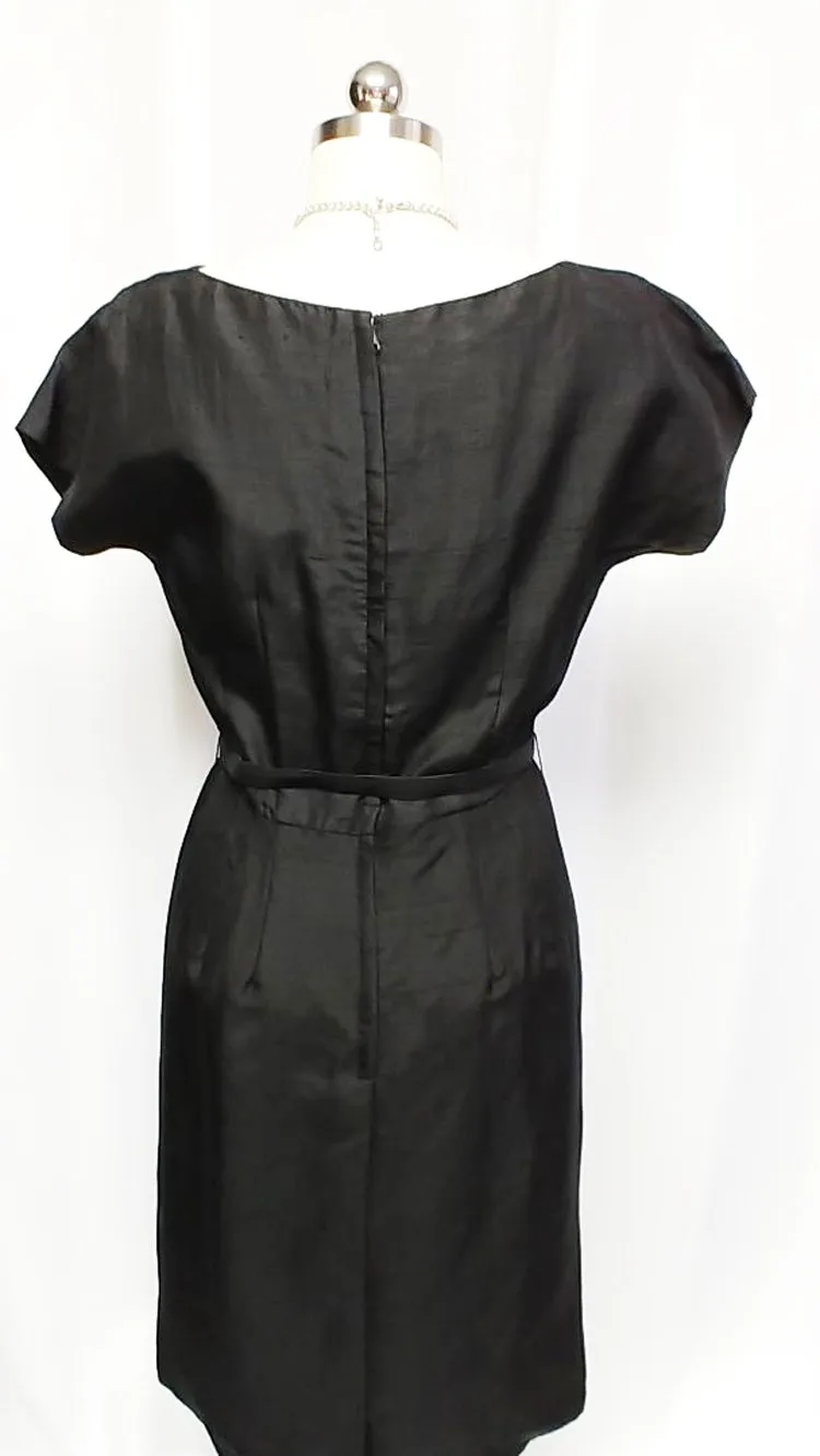 *VINTAGE 1950s BLACK SILK COAT & METAL ZIPPER DRESS ENSEMBLE
