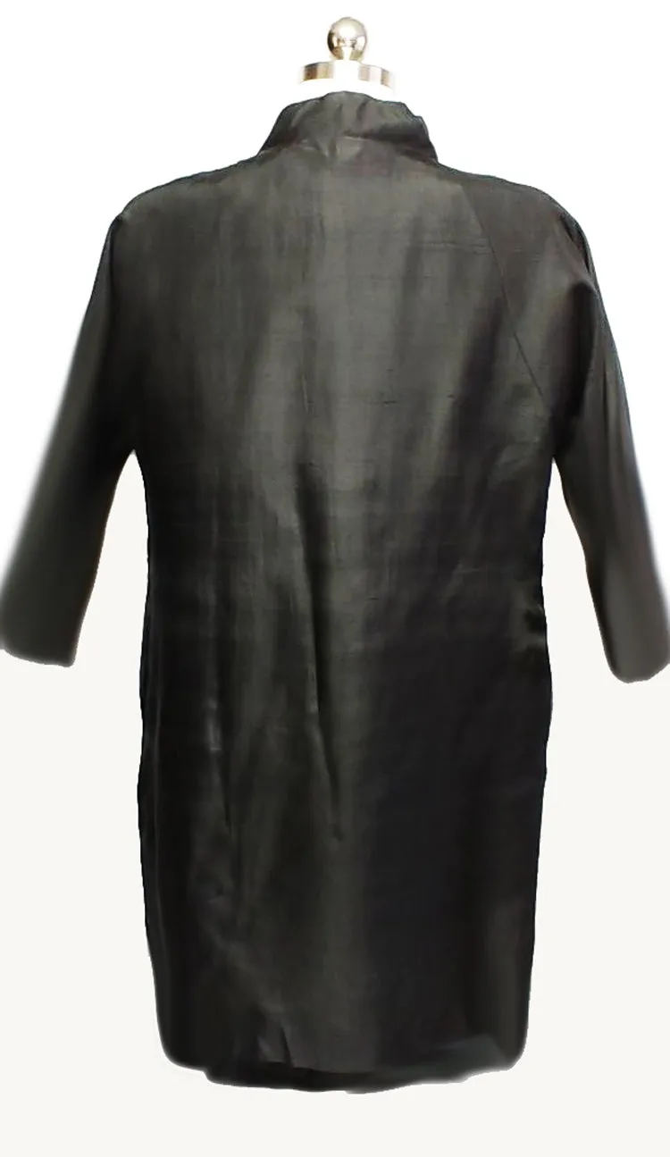 *VINTAGE 1950s BLACK SILK COAT & METAL ZIPPER DRESS ENSEMBLE