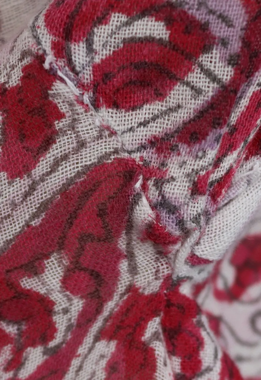 Vintage 1970s Indian Cotton Gauze Tunic Blouse / Raspberry Red Block Print