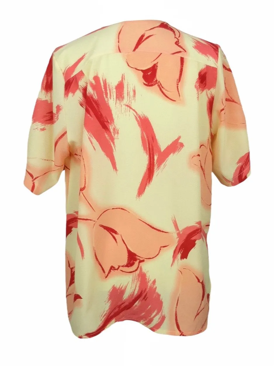 Vintage 80s Bright Abstract Scoop Neck Short Sleeve Button Down Blouse
