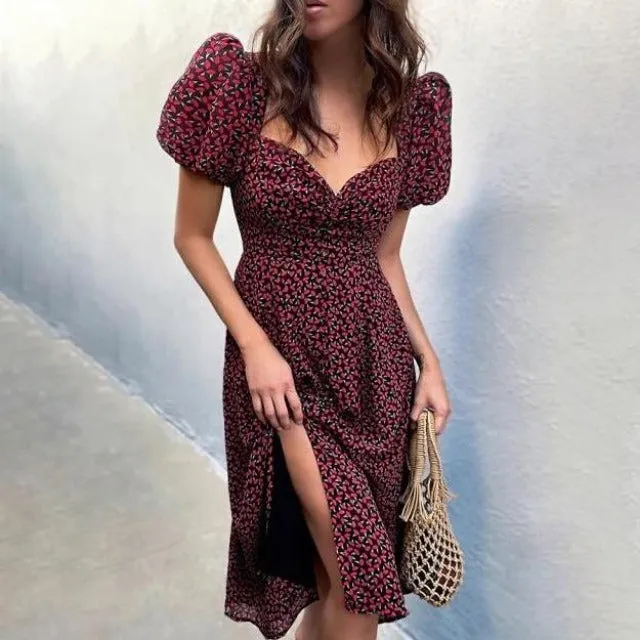 Vintage Puff Short Sleeve Midi Dress