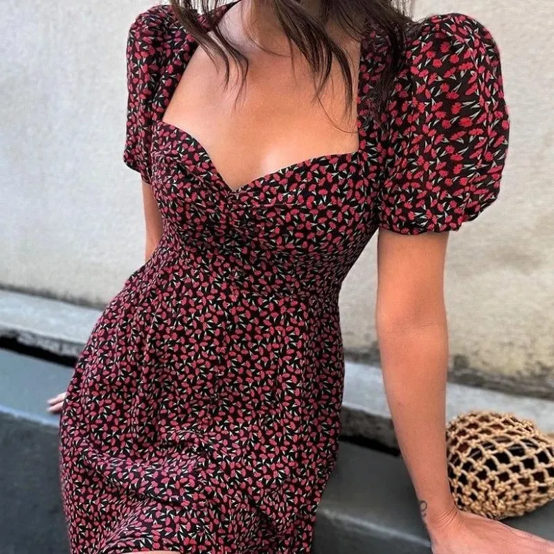Vintage Puff Short Sleeve Midi Dress
