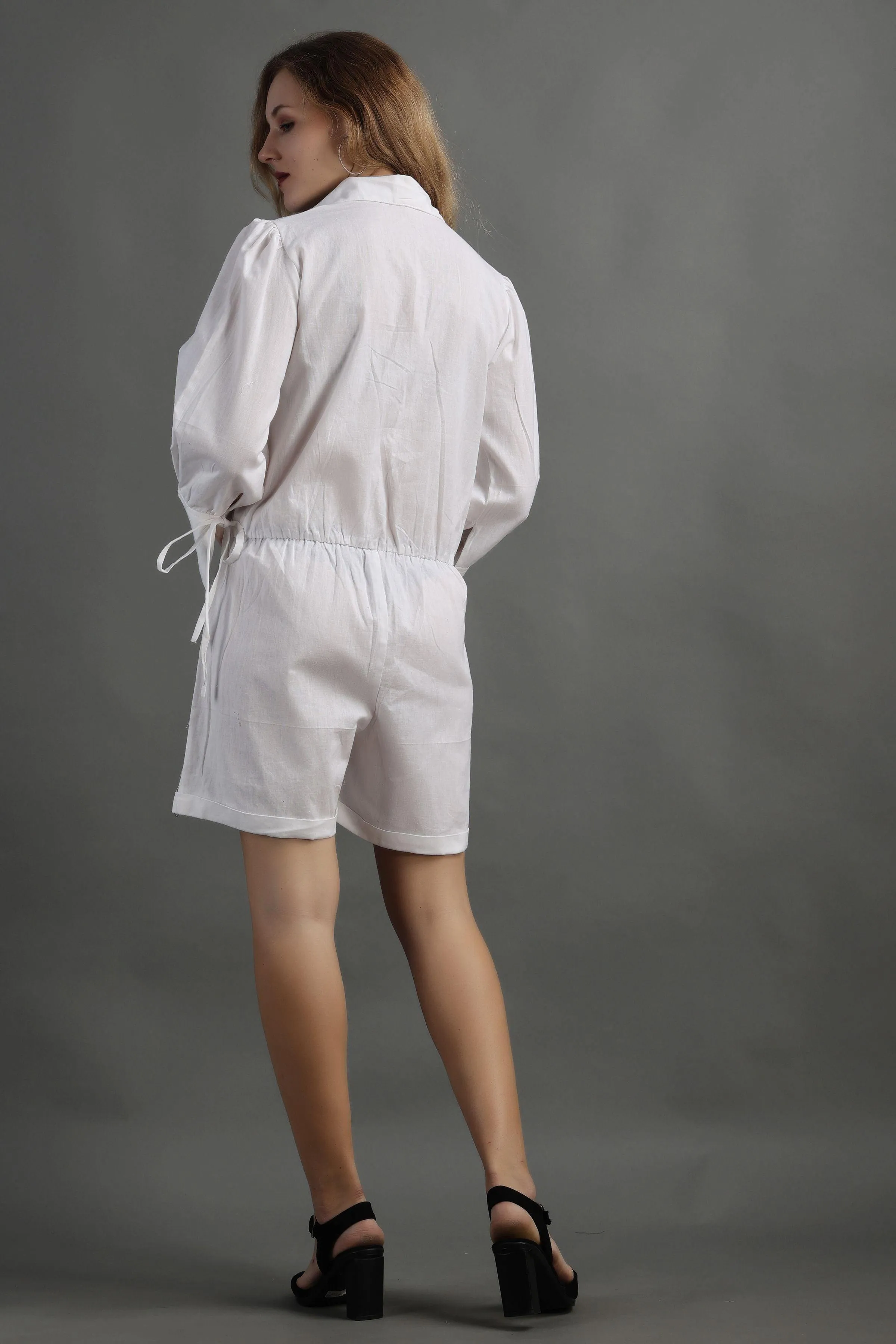 White Solid Playsuit