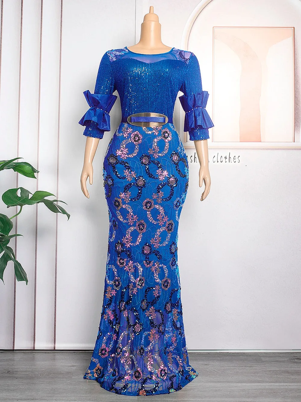Women Plus Evening Mermaid Dresses Wedding Party Long Luxury Sequin Gown Bodycon