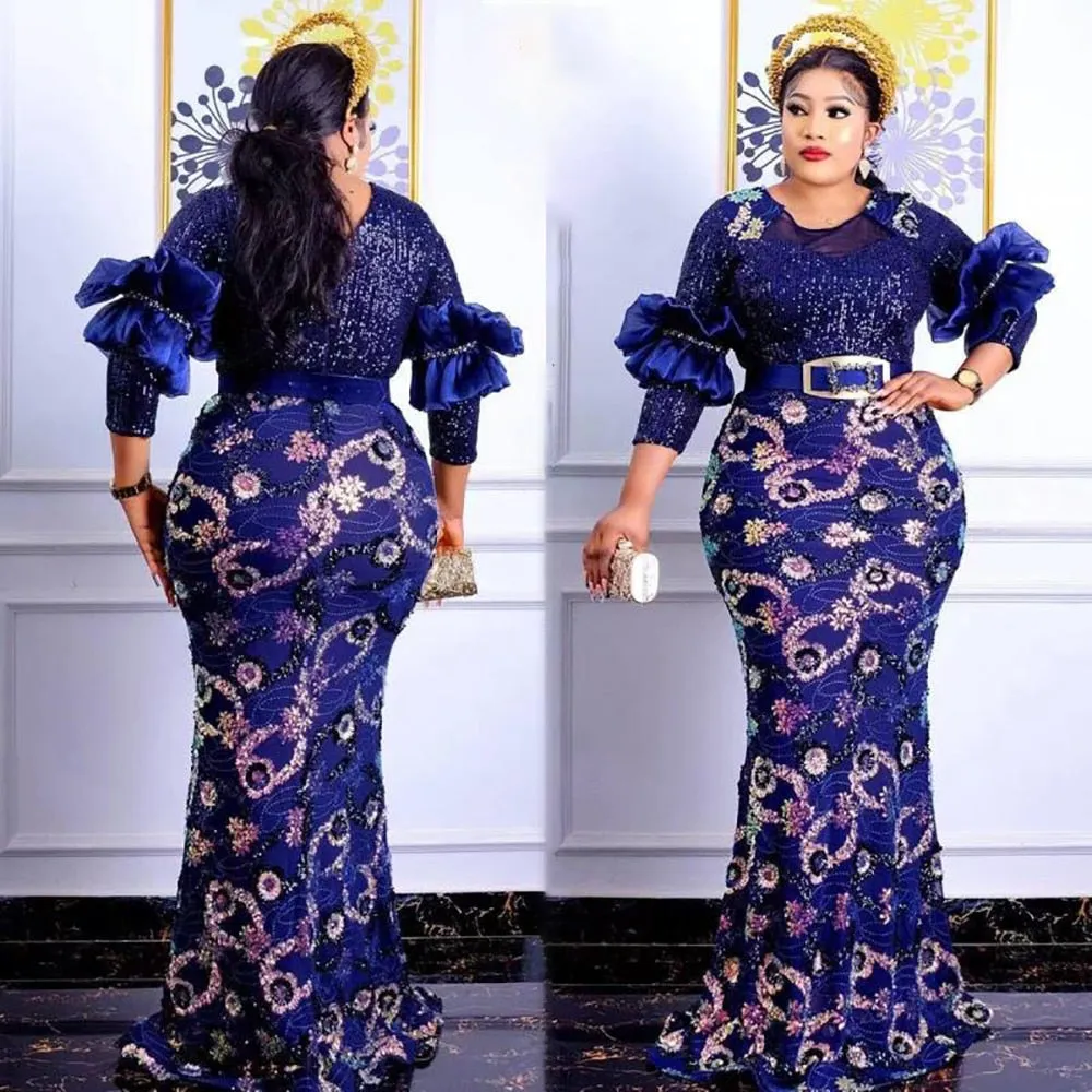 Women Plus Evening Mermaid Dresses Wedding Party Long Luxury Sequin Gown Bodycon