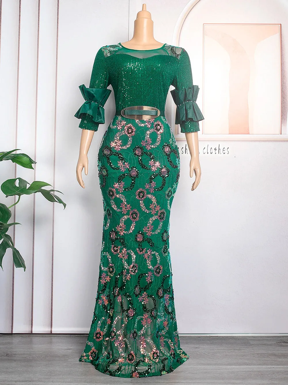 Women Plus Evening Mermaid Dresses Wedding Party Long Luxury Sequin Gown Bodycon