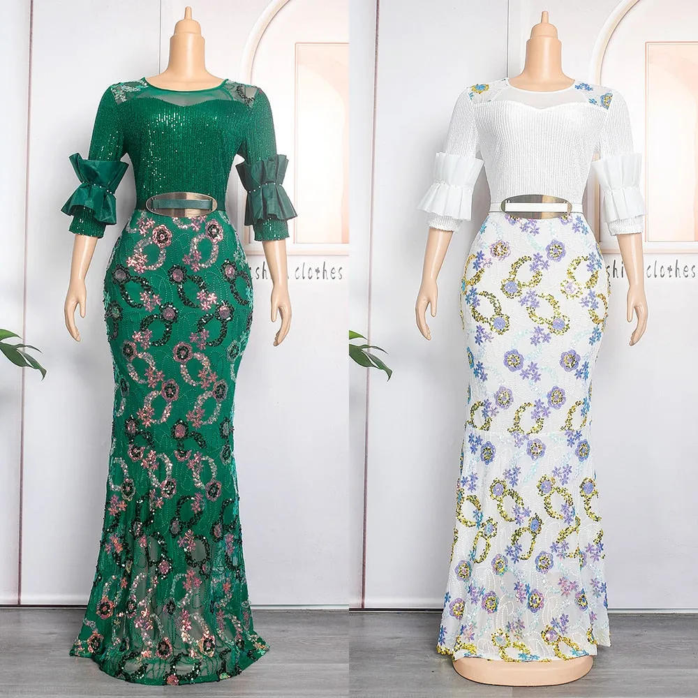 Women Plus Evening Mermaid Dresses Wedding Party Long Luxury Sequin Gown Bodycon