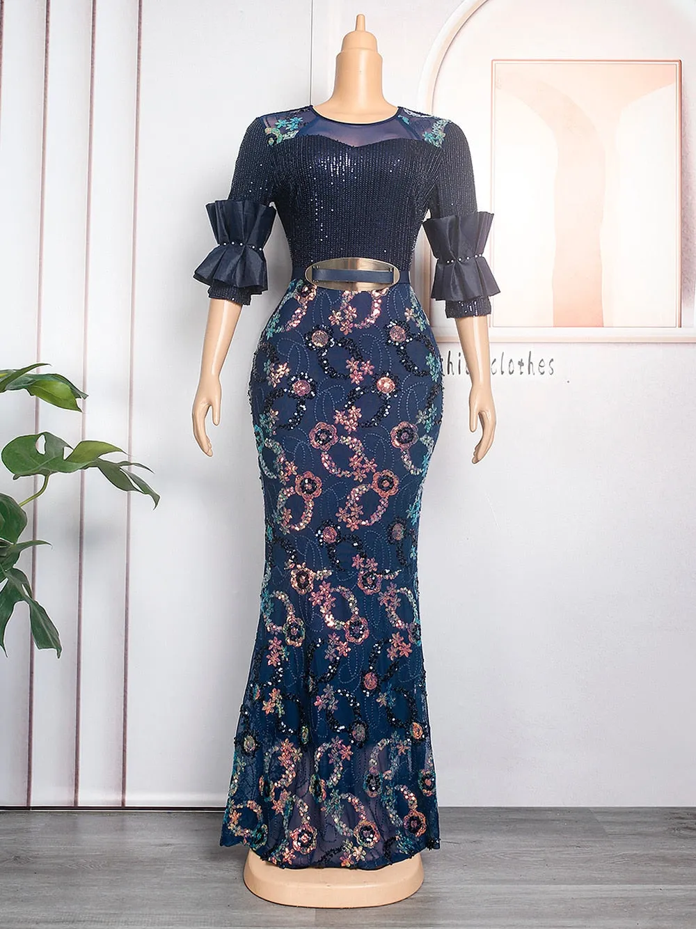 Women Plus Evening Mermaid Dresses Wedding Party Long Luxury Sequin Gown Bodycon