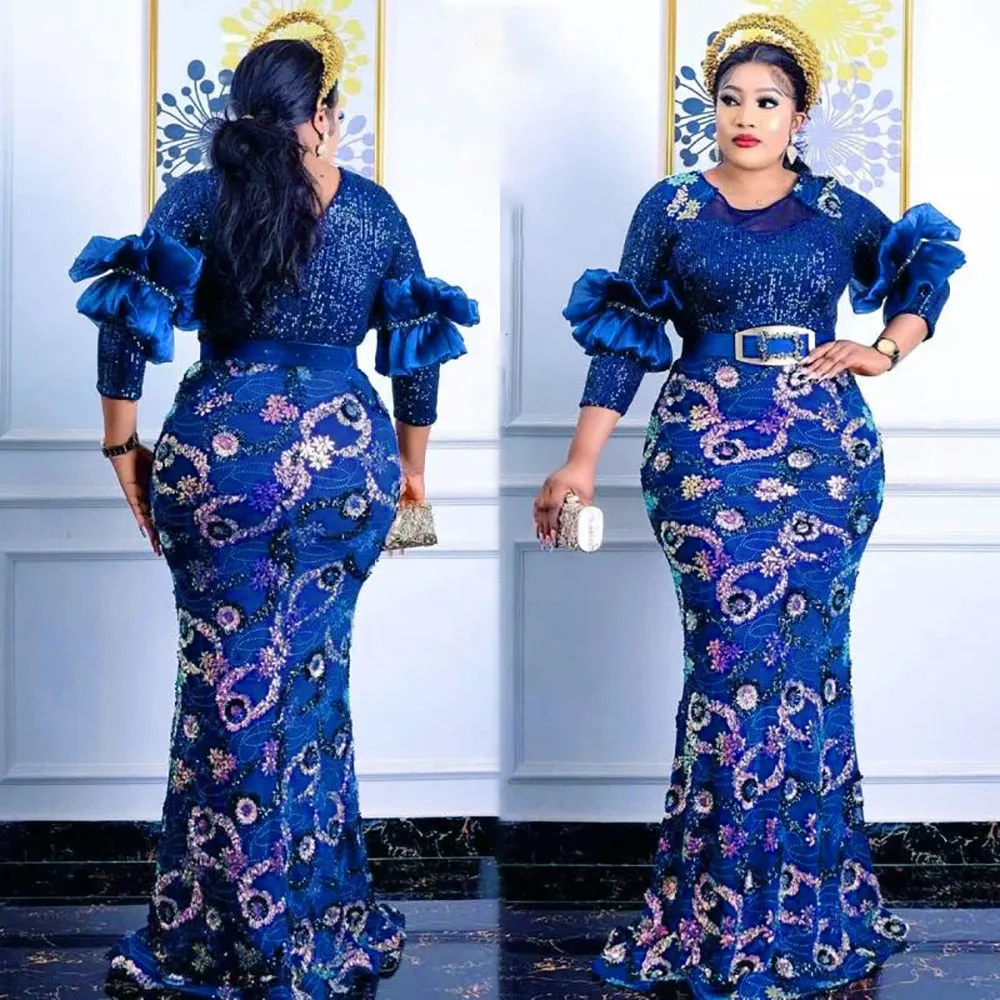 Women Plus Evening Mermaid Dresses Wedding Party Long Luxury Sequin Gown Bodycon