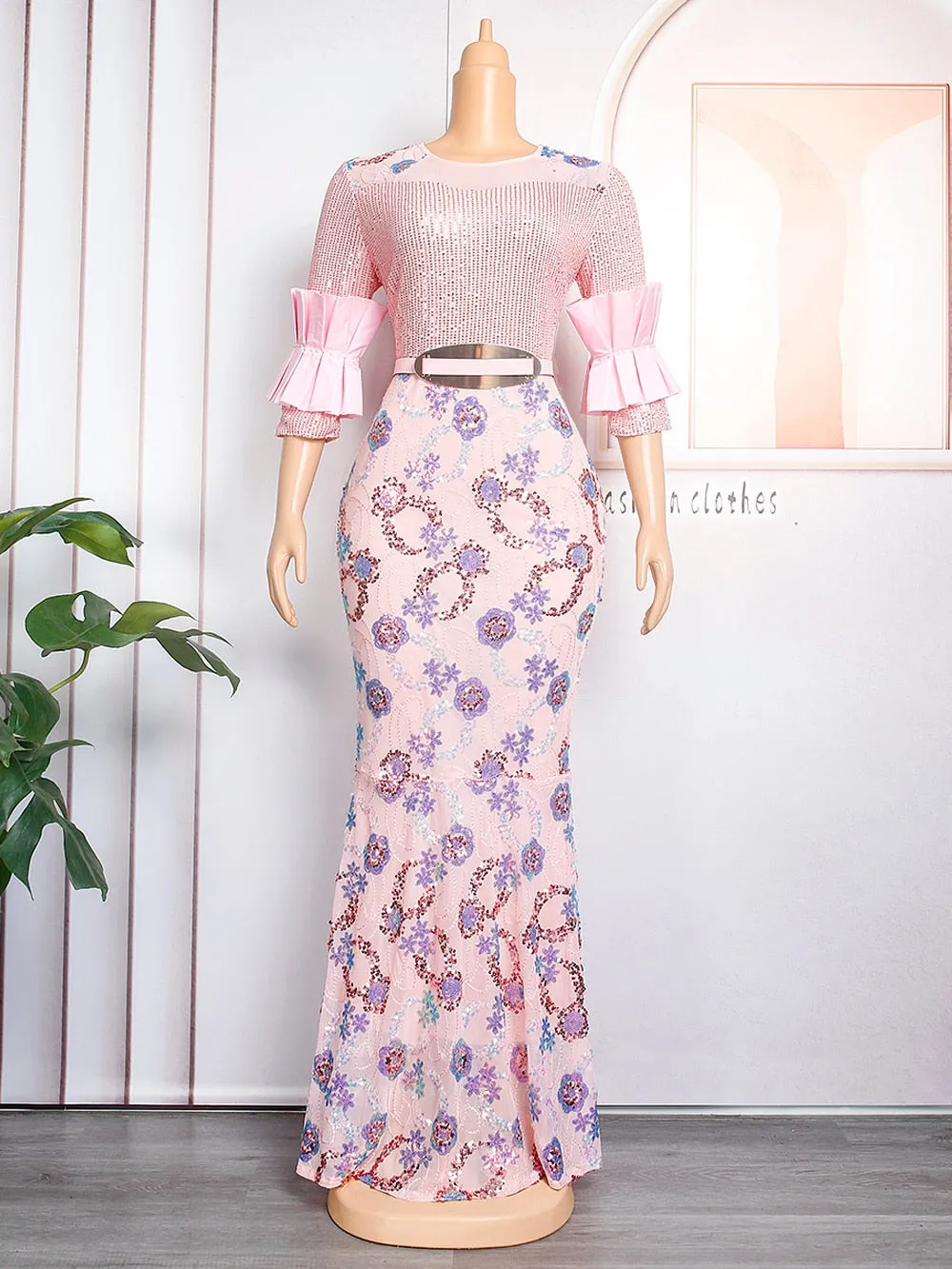Women Plus Evening Mermaid Dresses Wedding Party Long Luxury Sequin Gown Bodycon