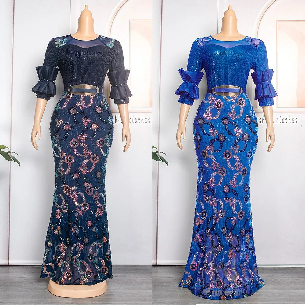 Women Plus Evening Mermaid Dresses Wedding Party Long Luxury Sequin Gown Bodycon