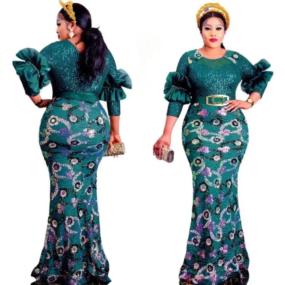 Women Plus Evening Mermaid Dresses Wedding Party Long Luxury Sequin Gown Bodycon